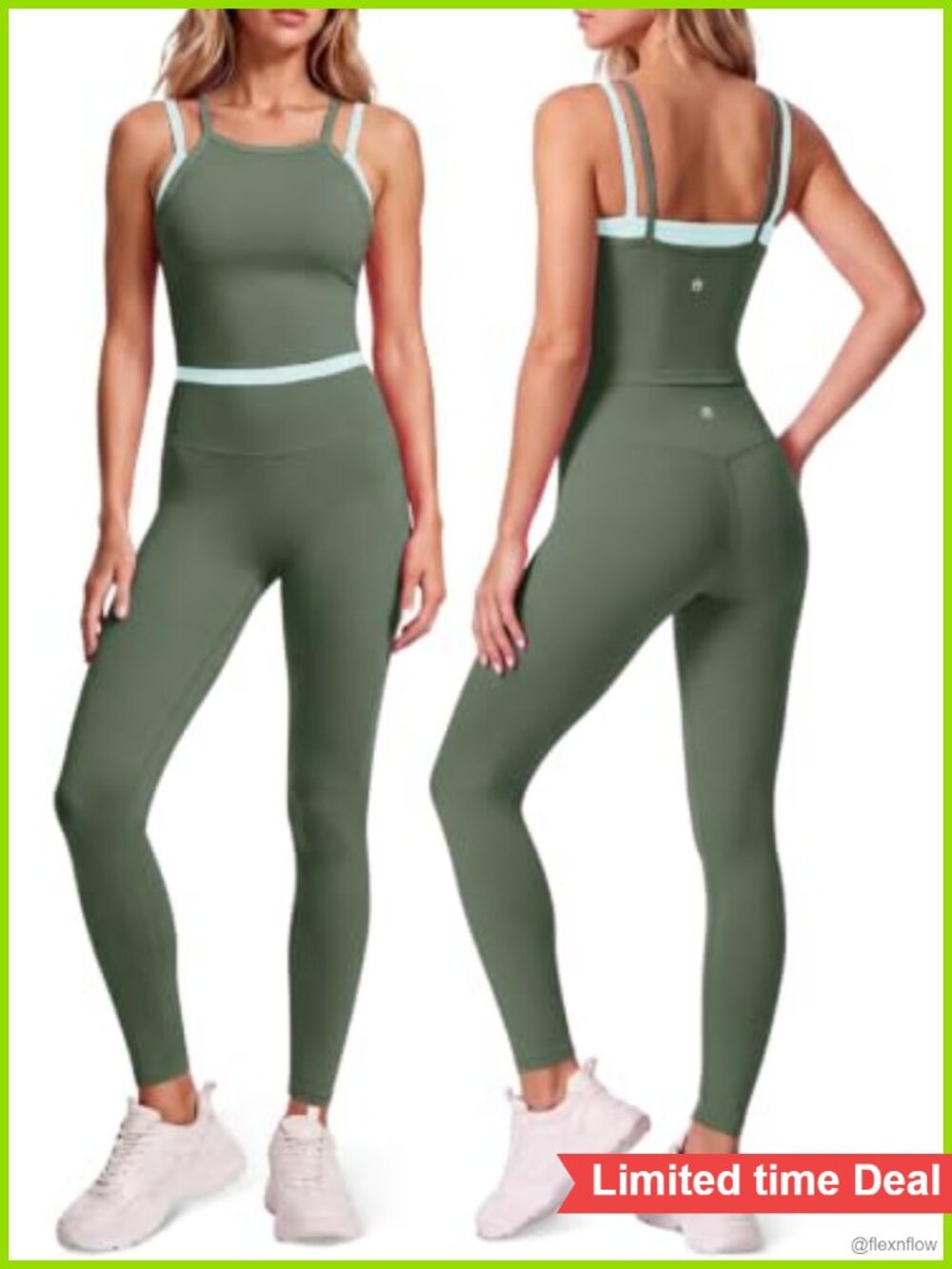 2 Piece Workout Set Padded Tank High Waist Leggings Polyamide Elastane